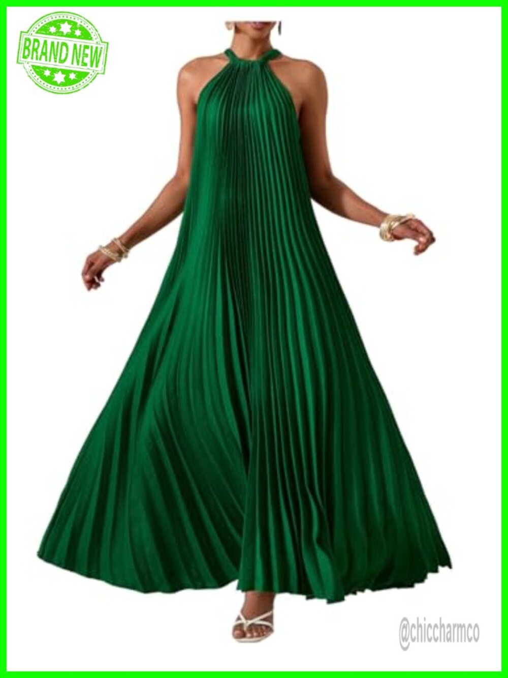 Women's Halter Maxi Dress Pleated Bow Tie Back Flowy A-Line Summer Wedding Guest